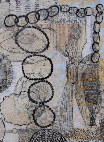 Eva Isaksen - Works on Canvas - Black Beads Falling